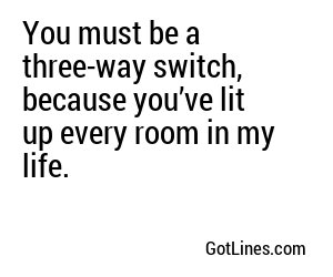 You must be a three-way switch, because you’ve lit up every room in my life.
