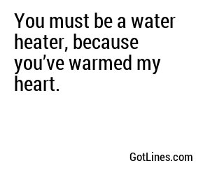 You must be a water heater, because you’ve warmed my heart.
