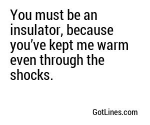 You must be an insulator, because you’ve kept me warm even through the shocks.

