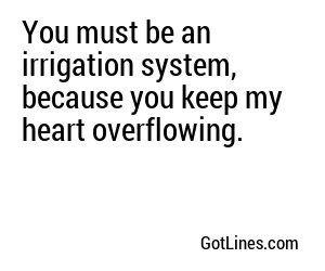 You must be an irrigation system, because you keep my heart overflowing.
