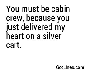 You must be cabin crew, because you just delivered my heart on a silver cart.