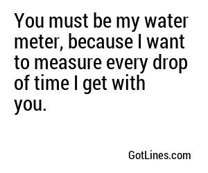 You must be my water meter, because I want to measure every drop of time I get with you.
