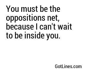 You must be the oppositions net, because I can't wait to be inside you.
