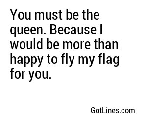 You must be the queen. Because I would be more than happy to fly my flag for you.
