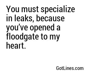 You must specialize in leaks, because you’ve opened a floodgate to my heart.
