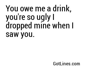 You owe me a drink, you're so ugly I dropped mine when I saw you.