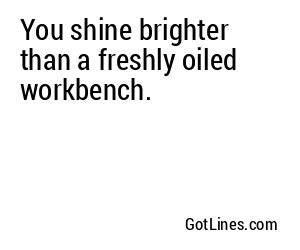 You shine brighter than a freshly oiled workbench.