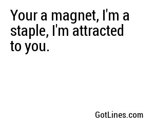 Your a magnet, I'm a staple, I'm attracted to you.