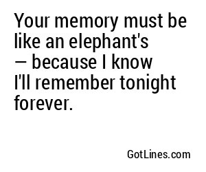 Your memory must be like an elephant's — because I know I'll remember tonight forever.