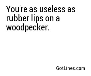 You're as useless as rubber lips on a woodpecker.