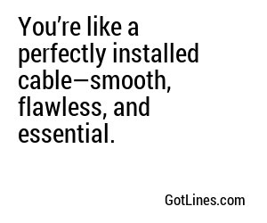 You’re like a perfectly installed cable—smooth, flawless, and essential.
