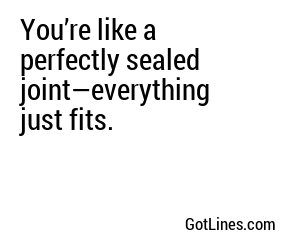 You’re like a perfectly sealed joint—everything just fits.
