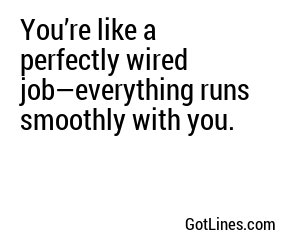 You’re like a perfectly wired job—everything runs smoothly with you.
