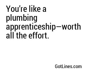 You’re like a plumbing apprenticeship—worth all the effort.
