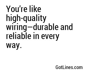 You’re like high-quality wiring—durable and reliable in every way.

