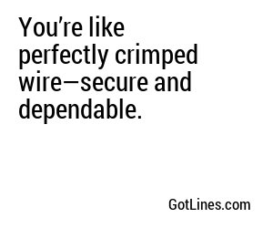 You’re like perfectly crimped wire—secure and dependable.
