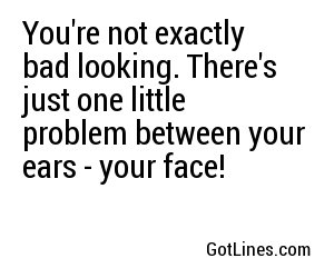 You're not exactly bad looking. There's just one little problem between your ears - your face!