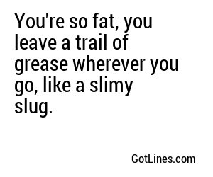 You're so fat, you leave a trail of grease wherever you go, like a slimy slug.
