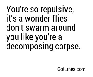 You're so repulsive, it's a wonder flies don't swarm around you like you're a decomposing corpse.
