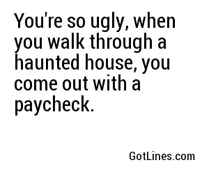 You're so ugly, when you walk through a haunted house, you come out with a paycheck.