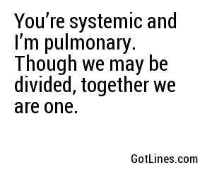 You’re systemic and I’m pulmonary. Though we may be divided, together we are one.

