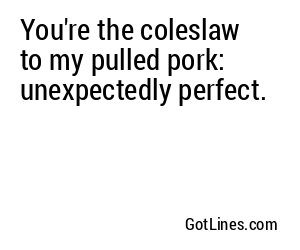 You're the coleslaw to my pulled pork: unexpectedly perfect.