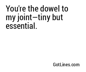 You're the dowel to my joint—tiny but essential.